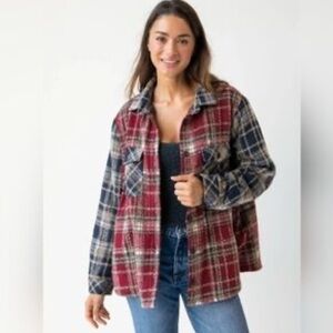 Natural Life Navy and Cranberry Cozy Fleece Lined Shacket L/XL